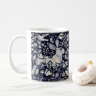 Caneca De Café Pássaro de Morango Azul e Azulejo Branco