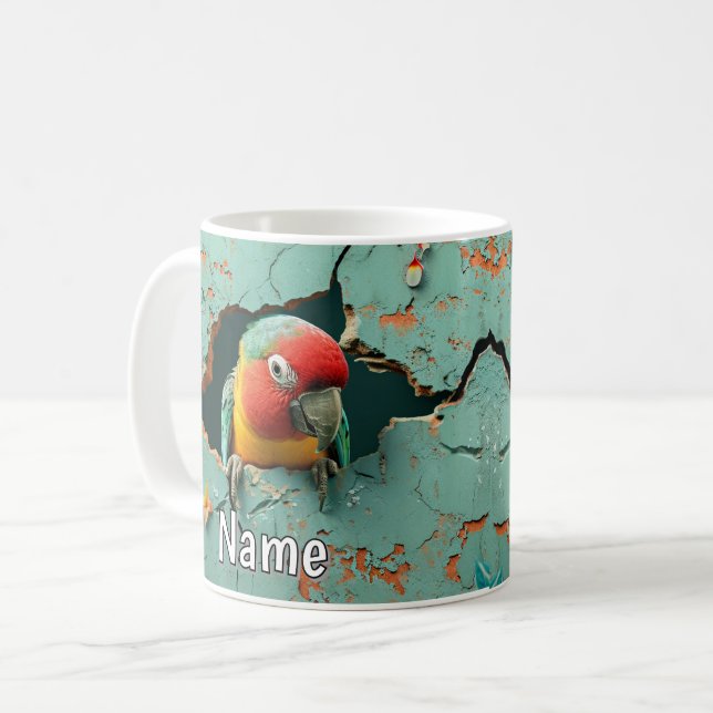 Caneca De Café Pássaro de Papagaio Impresso para Quebra de Parede (Frente Esquerda)