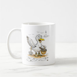Caneca De Café Pássaro de Quadrinhos Coletando Conchas