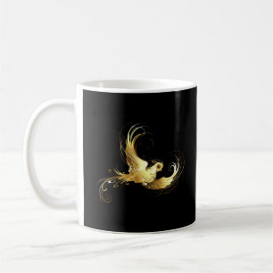 Caneca De Café Pássaro Dourado em Fundo Preto