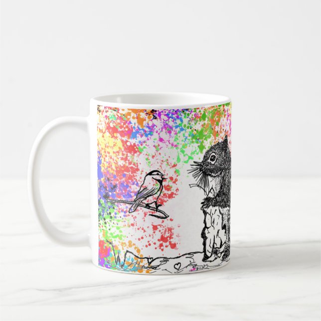 Caneca De Café Pássaro e Esquilo Artísticos (Esquerda)
