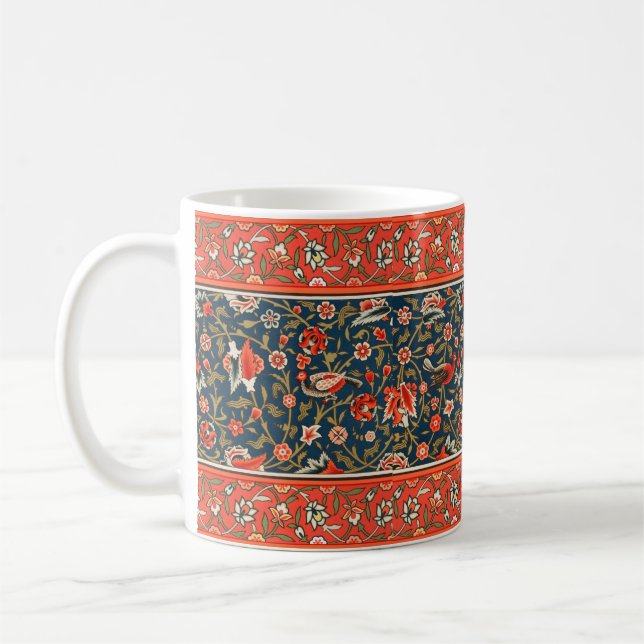 Caneca De Café Pássaro e Flor Padrão Vermelho Azul Persa (Esquerda)
