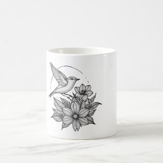 Caneca De Café Pássaro Elegante e Design de Flor Coffee Mug