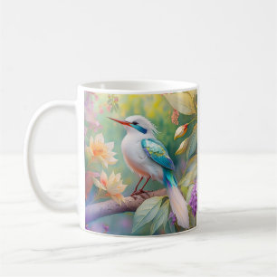 Caneca De Café Pássaro Fantasia Branca, Iridescente, Teal Wing