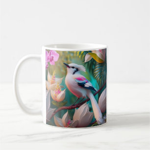 Caneca De Café Pássaro Fantasia com Crista Branca e Peito Rosado