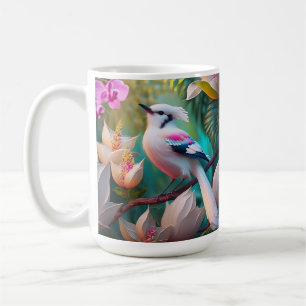 Caneca De Café Pássaro Fantasia com Crista Branca e Peito Rosado