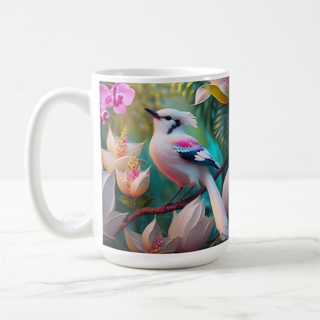 Caneca De Café Pássaro Fantasia com Crista Branca e Peito Rosado (Esquerda)