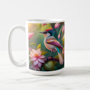 Caneca De Café Pássaro Fantasia de Jay com Crista de Arco-íris