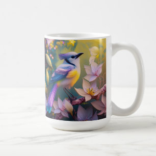 Caneca De Café Passaro Fantasia Violeta Tuftada Amarelo Peito