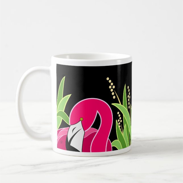 Caneca De Café Pássaro Flamingo Rosa Estilizado (Esquerda)