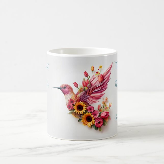 Caneca De Café Pássaro Humming Personalizado voando com flores (Centro)