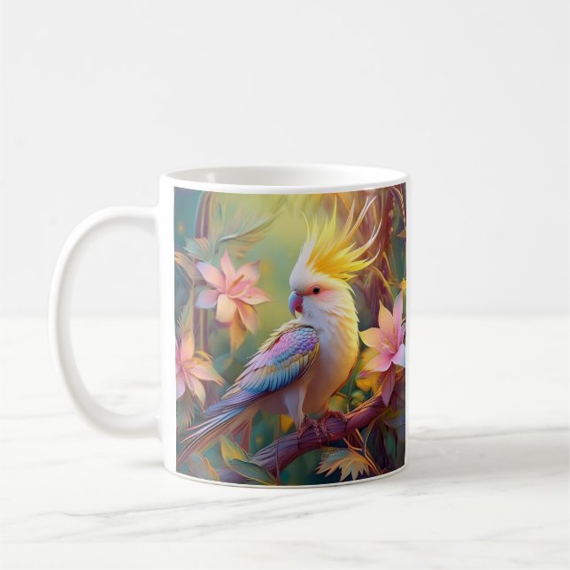 Caneca De Café Pássaro Iridescente Wing Cockatiel Fantasy (Esquerda)