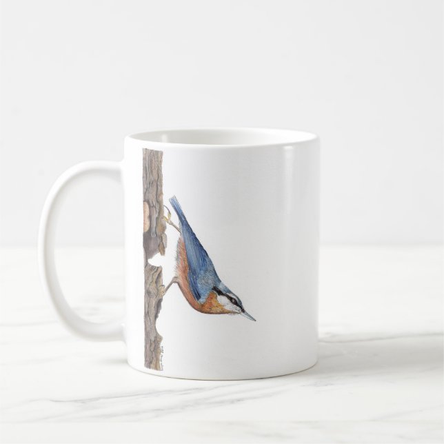 Caneca De Café Pássaro Nuthatch da Madeira (Sitta Europaea) (Esquerda)