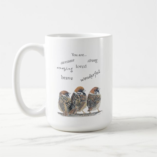 Caneca De Café Pássaro Pardal Divertido e de Apoio Encorajador (Esquerda)