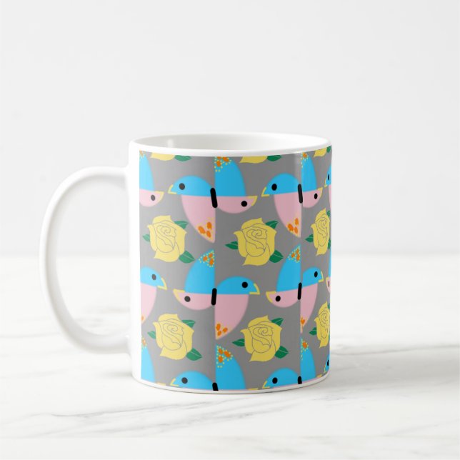 Caneca De Café Pássaro Pastel abstrato ou Padrão de Borboleta (Esquerda)