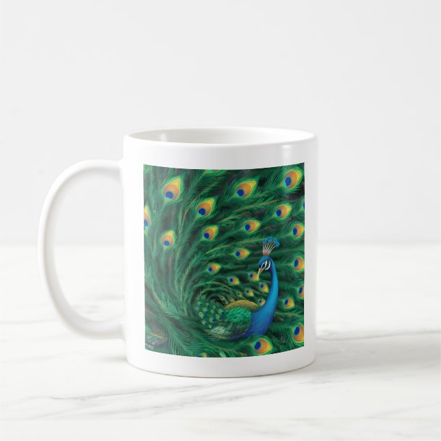 Caneca De Café Pássaro Pavão Azul (Esquerda)