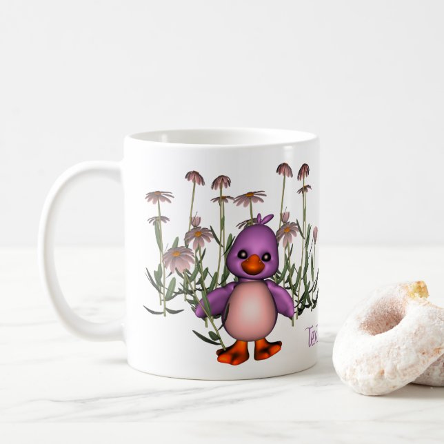 Caneca De Café Pássaro Roxo E Disias Cute Personalizado (Com Donut)