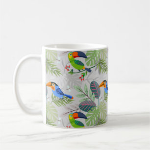 Caneca De Café Pássaro tucano bonito, padrão de todas as aves, aq