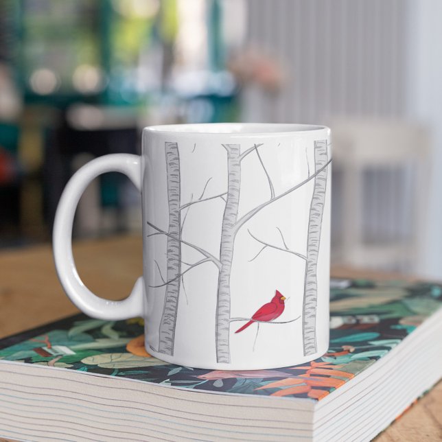 Caneca De Café Pássaro Vermelho Artístico Pássaro Árvore de inver (Christmas holiday winter red cardinal custom mug)
