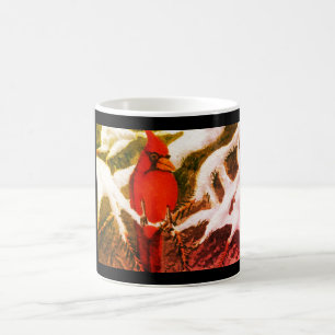 Caneca De Café Pássaro vermelho brilhante Cardinho em pinheiros d