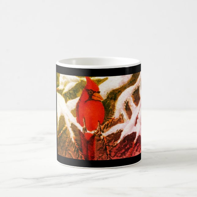 Caneca De Café Pássaro vermelho brilhante Cardinho em pinheiros d (Centro)