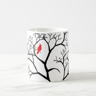 Caneca De Café Pássaro vermelho cardinal na árvore nevado do