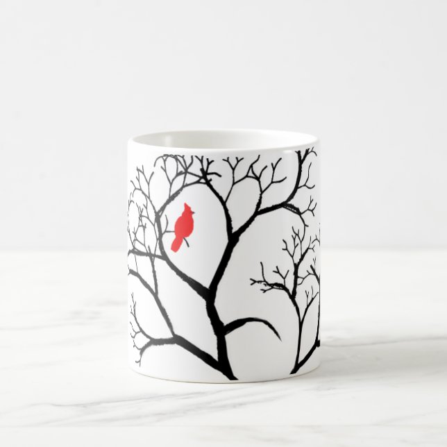 Caneca De Café Pássaro vermelho cardinal na árvore nevado do (Centro)