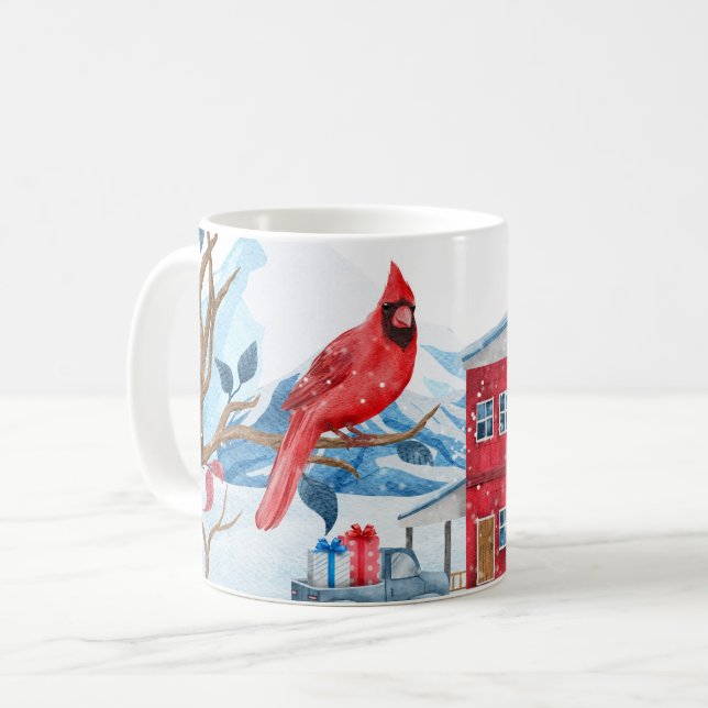 CANECA DE CAFÉ PÁSSARO VERMELHO DA CIDADE DO INVERNO HOLIDAY NUMA (Frente Esquerda)