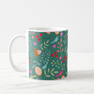 Caneca De Café Pássaros alegres verde de Natal
