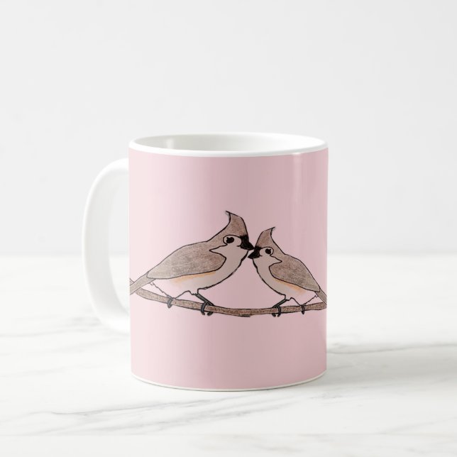 Caneca De Café Pássaros Apaixonados de Tufted Titmouse (Frente Esquerda)