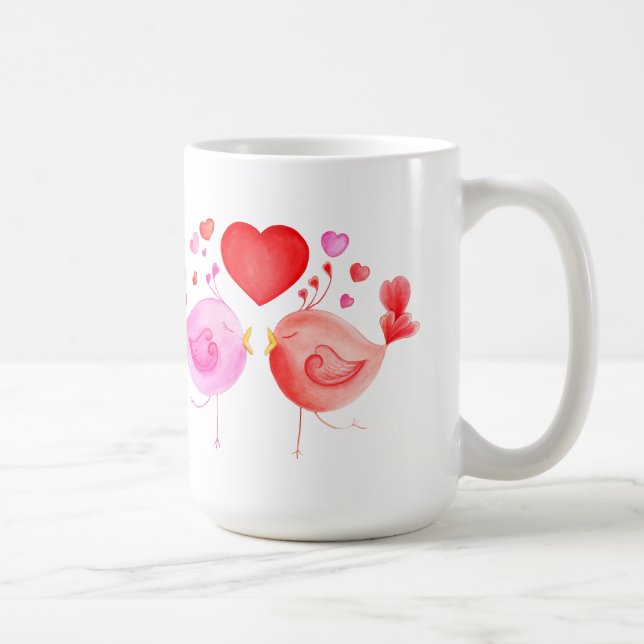 Caneca De Café Pássaros apaixonados poema rosa personalizado cane (Direita)