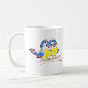 Caneca De Café Pássaros Azuis Doces em um Galho