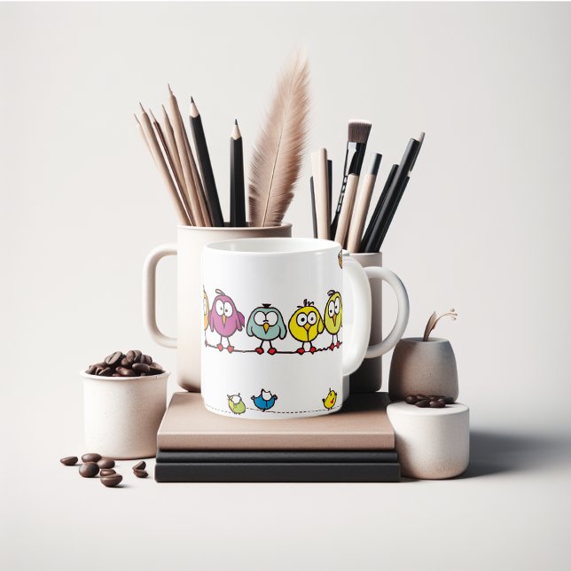 Caneca De Café Pássaros bonitos para o seu amor fofo (This makes a great stocking stuffer this Christmas. These cute birds are on a wire.)