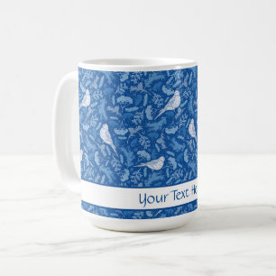 Caneca De Café Pássaros Brancos Brilhantes e Invernos Padrão Flor