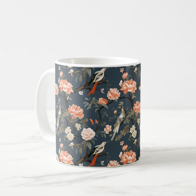 Caneca De Café Pássaros charmosos e Mug de Flor (Frente Esquerda)