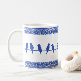 Caneca De Café Pássaros com fio azul-branco, salgado, certeiro, s