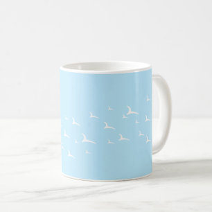 Caneca De Café Pássaros com padrão branco azul claro