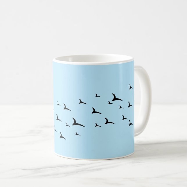 Caneca De Café Pássaros com padrão preto azul claro (Frente Esquerda)