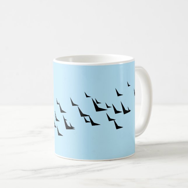 Caneca De Café Pássaros com padrão preto azul claro (Frente Esquerda)