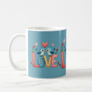 Caneca De Café Pássaros de Amor Caprichosos Arte Pastel Cottageco