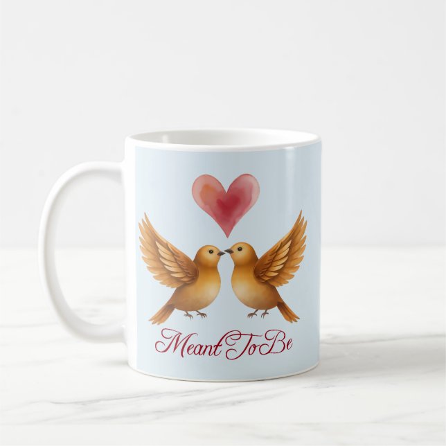 Caneca De Café Pássaros de amor destinados a ser, coração, aniver (Esquerda)