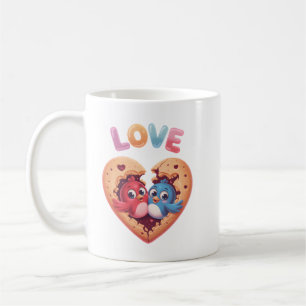Caneca De Café Pássaros de Amor Fofos em um Biscoito em Forma de
