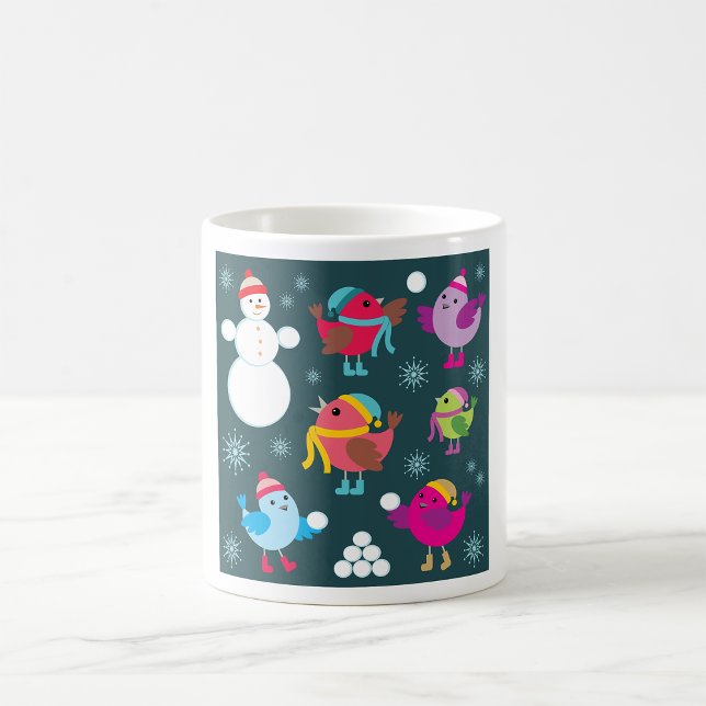 Caneca De Café Pássaros de inverno brincando em neve com boneco d (Criador carregado)