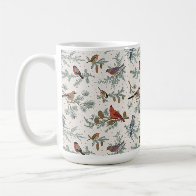 Caneca De Café Pássaros de inverno e Sucursais de pinheiro (Esquerda)