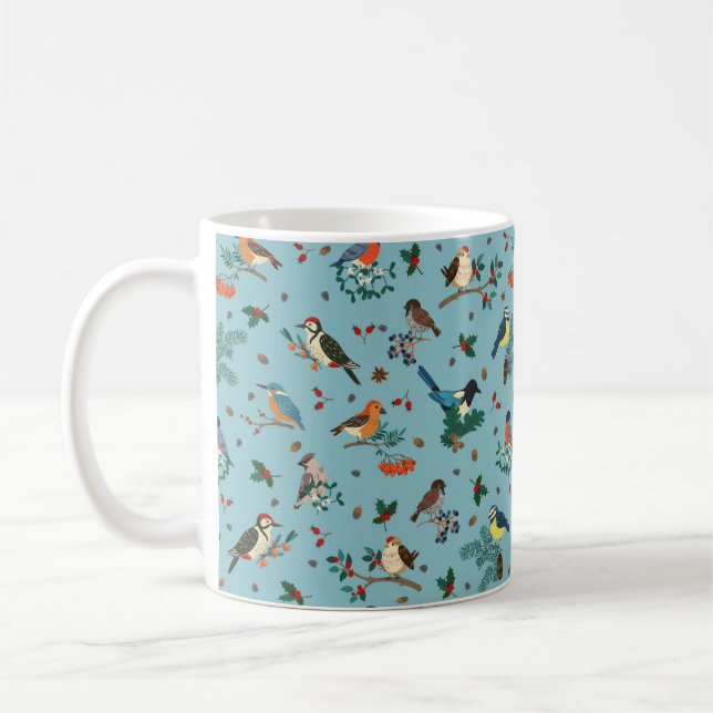 Caneca De Café Pássaros de inverno Festivos Padrão de Natal (Esquerda)