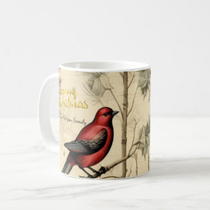 Caneca De Café Pássaros de Natal Vintage Folha de Azevinho