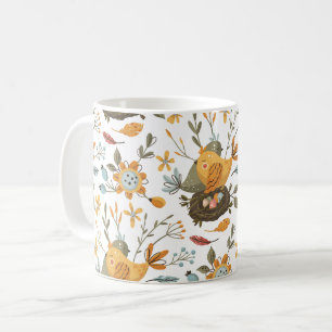 Caneca De Café Pássaros do Amor Padrão Boêmico Floral