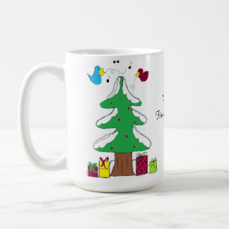 Caneca De Café Pássaros e Árvore Primeiro Natal do Bebê