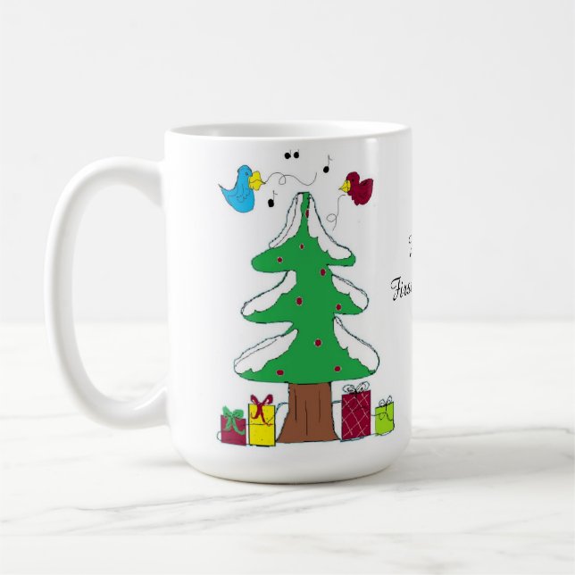 Caneca De Café Pássaros e Árvore Primeiro Natal do Bebê (Esquerda)