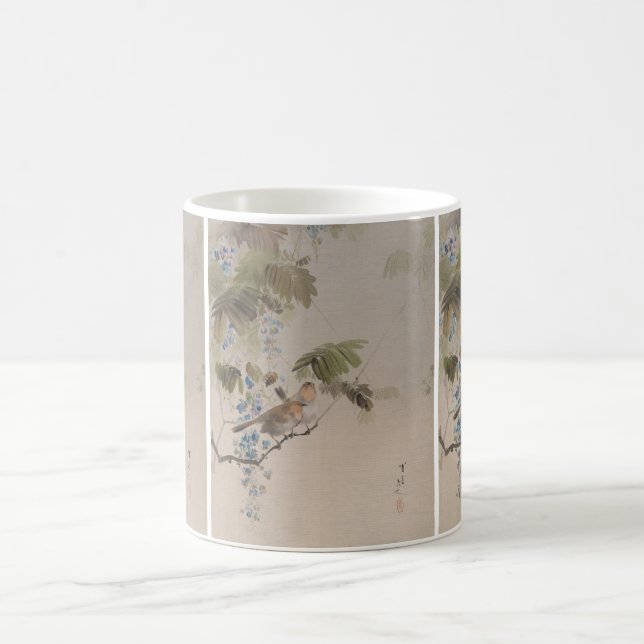 Caneca De Café Pássaros e Flores por Watanabe Seitei (Centro)